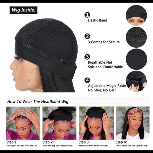 Straight Black Headband Wig - Picture 5 of 5